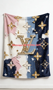 LV Crystal Monogram Art Blanket Luxury LV Pastel Flannel Throw 039